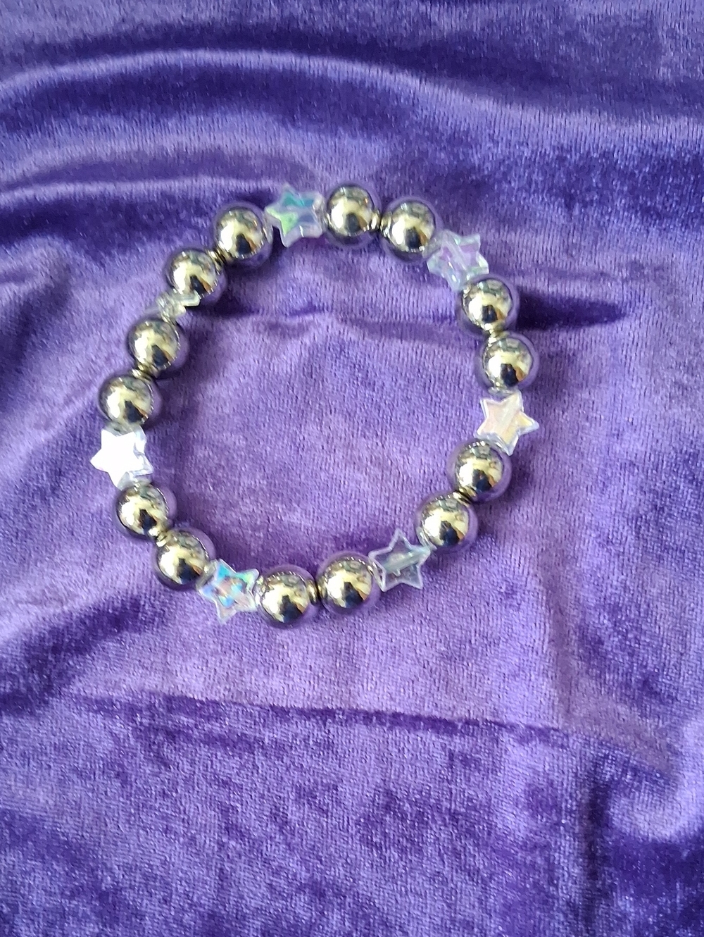Holographic Star & Silver Bead Stretch Bracelet